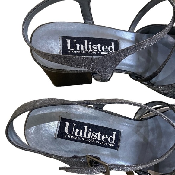 Unlisted Kenneth Cole cross my heart pewter fabric round toe block heel size 8.5 - Picture 9 of 11